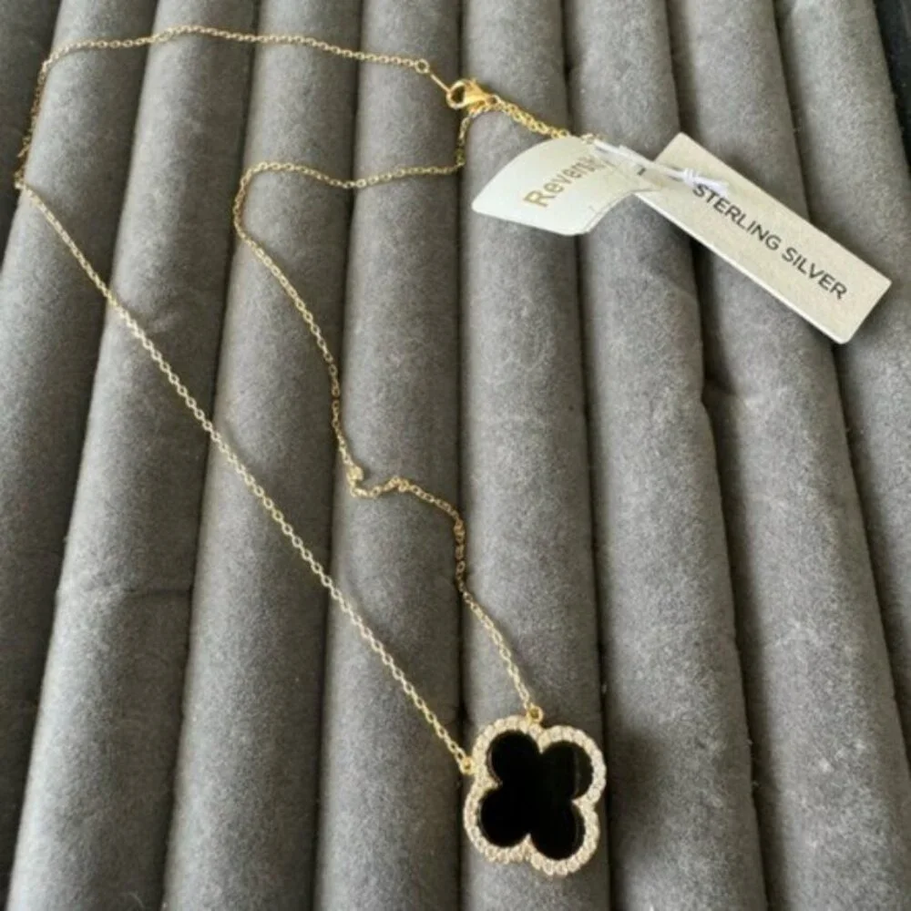Rachel Zoe Sterling Silver 925 Gold Plated Clever Reversibl Necklace Pearl Onyx - Picture 11 of 16
